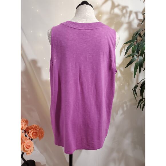 J Jill Womens Rib Trim Henley Tank Top Size XL Pink Soft Cotton Tencel Modal - Picture 3 of 10